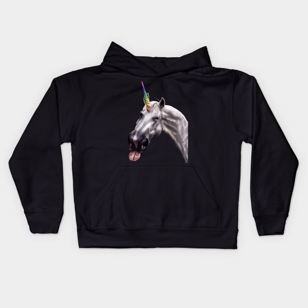 Unicorn Poking Tongue Selfie Kids Hoodie by Random Galaxy